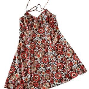 Short Dress Sleeveless Self Tie Backless Open Back Floral Large